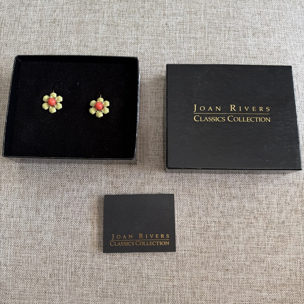 Joan Rivers Bronze Green Enameled Flower Earrings Classics Collection Boxed